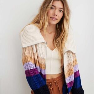 Aerie Cropped Double Zip Cardigan